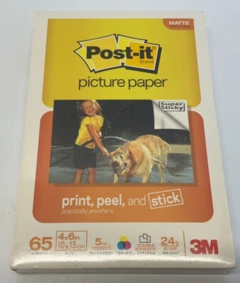 Post-It Picture Paper NEW Sealed 65 Sheets Matte 4" x 6" 5 mil Print Peel Stick - Image 1 of 2