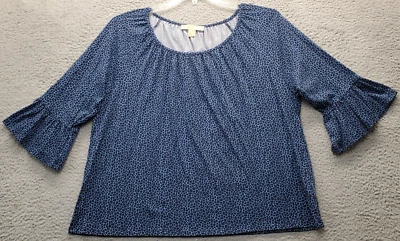 Blusa Top Michael Kors Mujer XL Multi Estampado Animal Algodón Manga Acampanada 3/4 Foto 1 de 4
