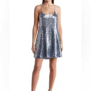 NWT Melrose & Market Blue Adjustable Spaghetti Strap Sequin Cocktail Dress Sz XL - Picture 1 of 12