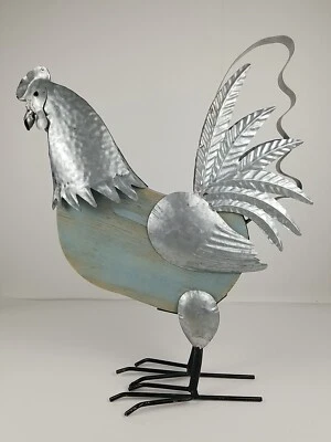 Металлическая/деревянная скульптура петуха курицы деревенский фермерский дом декор для сельской фермы 16 дюймов - Изображение 1 из 4