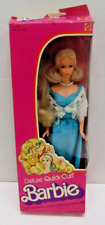 Vintage 1975 Deluxe Quick Curl Barbie Doll Blue Dress Mattel Damaged Box