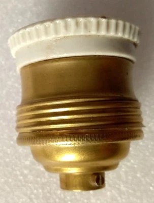 Douille E27 pas de 10 mm en Laiton et collerette Porcelaine pour Lustre TBE - Photo 1/4