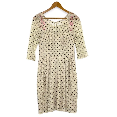 Betsey Johnson Dress Womens size 6 3/4 Sleeve Lined Lace Waisted Polka Dot - Imagem 1 de 4