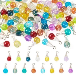 90Pcs Alloy Glass Teardrop Pendants Charms For Jewelry Making with Loops 19mm - Picture 1 of 8