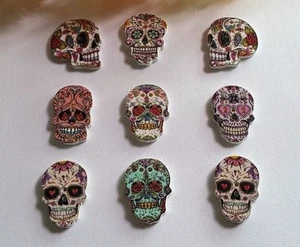 Pkg of 20 SUGAR SKULL 2-hole Wooden Buttons about 1" each Scrapbook Craft (6042) - Picture 1 of 5