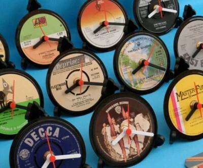 Vinyl Record CLOCKS Desk Top Side Table Upcycled Vinyl Record Hit Singles LIST F - Image 1 of 3