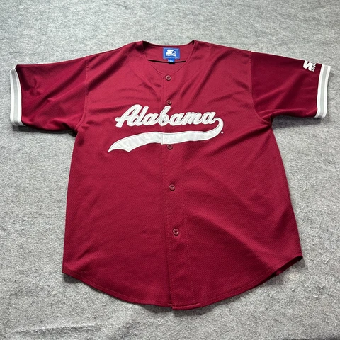 Alabama Crimson Starter Baseball Jersey Men L Red White Button Up Polyester Cover