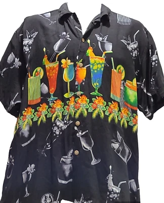 Camisa Malibu Dreams Para Hombres M Negra S/S Hawaiana Abotonada Aloha Cócteles Foto 1 de 4