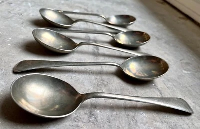 Juego de 6 cucharas sopera J Dixon Sheffield níquel plata con trompeta y marcas MR años 1800’s Foto 1 de 4