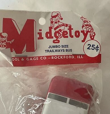 Autobús Trailways vintage Midgetoy tamaño Jumbo rojo y blanco EE. UU. Diecast SELLADO NUEVO Foto 1 de 4