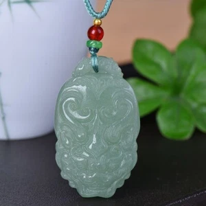 Green Natural HeTian Jade Jadeite Hand-Carved Antique Beast Pendant 30*49 - Picture 1 of 5