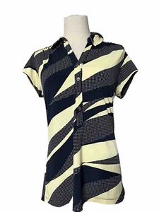 Alfani Women’s Medium Top Blouse Shirt Collared Short Sleeve black Pocket Dot - Picture 1 of 10