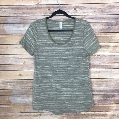 Lularoe Top Womens M Green Classic Tee Stripe Scoop Neck Stretch Short Sleeve - Image 1 of 4
