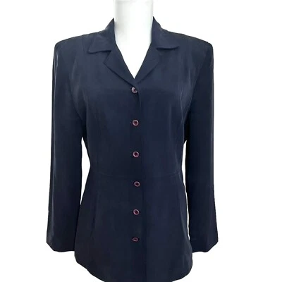 Blazer De Colección Clásicos de Finity 100% Seda 6 Chaqueta Azul Marino Preppy Cápsula de Dinero Antiguo Foto 1 de 4