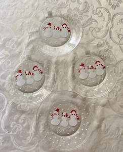 Crate And Barrel Glass Snowman Desert Plates Set Of 4 - Picture 1 of 5