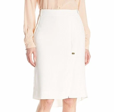 $275 NUEVO CON ETIQUETAS HALSTON Heritage Talla 4 DETALLE GIRO FALDA LÁPIZ ASIMÉTRICA CÁSCARA DE HUEVO Foto 1 de 4