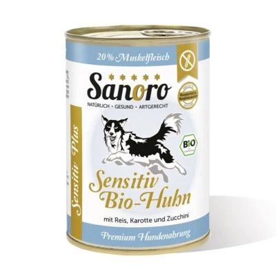 12 x 400 g Sensitiv PLUS Bio-Huhn Menü mit Bio-Gemüse für Hunde mit Leishmaniose - Bild 1 von 4