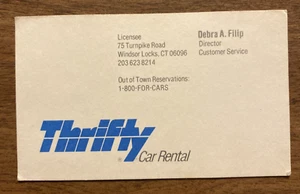 Vintage 1970s Thrifty Car Rental Business Card Automotive Windsor Locks CT P1H - Picture 1 of 9