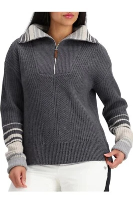 Suéter gris 100 % lana OBERMEYER para mujer medio ágil 1/2 cremallera nuevo con etiquetas Foto 1 de 4