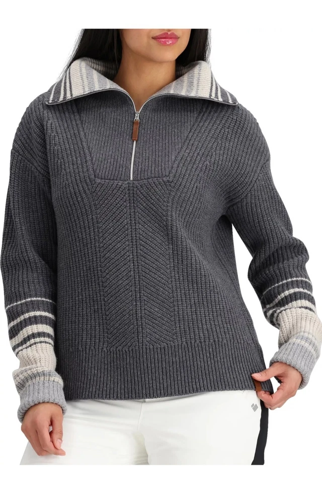 OBERMEYER Women’s Medium Limber 1/2 Zip Sweater Gray 100 Wool