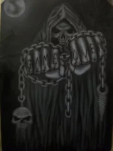 Game Over SKULLS ZOMBIES DEATH SKELETON Step by Step Airbrush Stencil Template - Picture 1 of 12