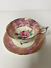 Paragon Double Warrant Gold Filigree Pink Cabbage Rose Tea Cup & Saucer Vintage