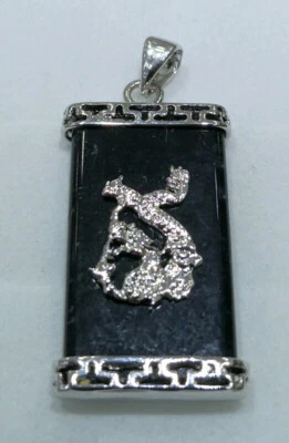 Collar Colgante Rectángulo Dragón Placa Oro Blanco Ágata Negro Jade Verde Púrpura Foto 1 de 4