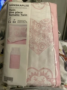 IKEA VANSKAPLIG SINGLE DUVET COVER Twin Sz PINK GIRLS PEACE LOVE HEARTS FLOWER - Picture 1 of 4