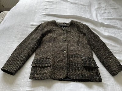 Красивая Anokhi ручной работы черный коричневый этнический сплетенный куртка размер 14 шелк шерстяная смесь - Изображение 1 из 4