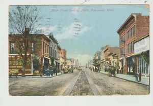 POSTCARD STREET SCENE MAIN STREET LOOKING NORTH VANCOUVER WASHINGTON - 1910 - Picture 1 of 2