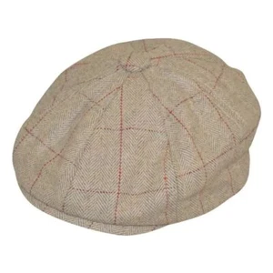 Herren Tweed Zeitungsjunge Kappe beige Herringbone voll gefüttert Macahel - Bild 1 von 1