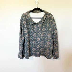 Natural Life Easy Does It Sweatshirt 1/4 zip blue floral large/x-large - Picture 1 of 7