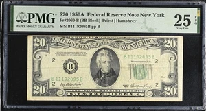 1950A  Federal Reserve 20 Dollar PMG Graded 25 EPQ New York Fr#2060-B - Picture 1 of 2
