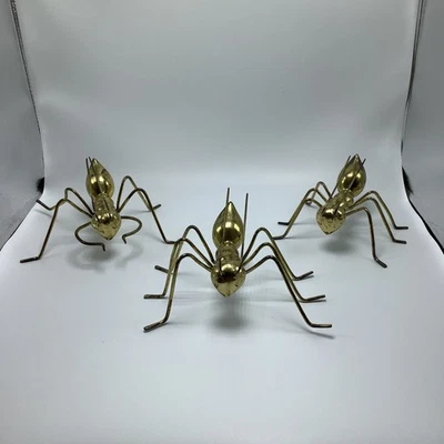 Juego de 3 esculturas de estatuillas de hormigas doradas de metal decoración del hogar picnic jardín porche Foto 1 de 4