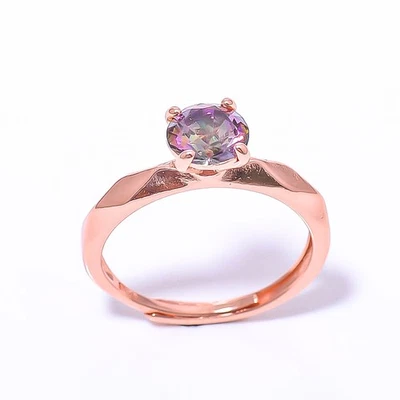 Mystic Topaz Gemstone Silver Plated Jewelry Rose Gold Plated Ring s.Adjst RC78 - Image 1 of 4