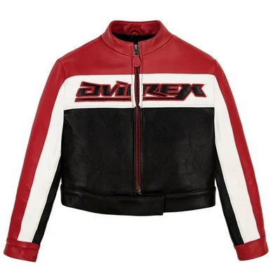 Chaqueta de motociclista Avirex roja y negra recortada Icon chaqueta de cuero de vaca real para mujer Foto 1 de 4