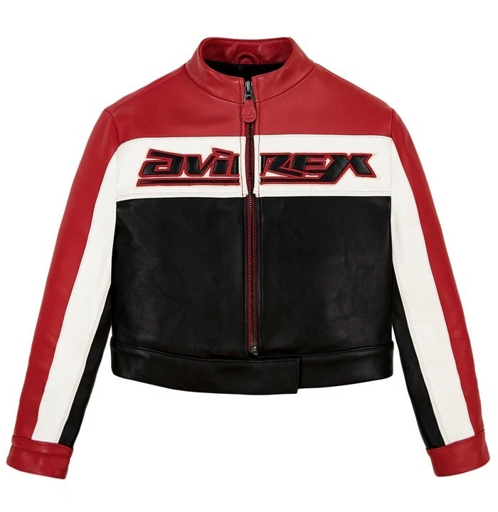 Chaqueta de motociclista Avirex roja y negra recortada Icon chaqueta de cuero de vaca real para mujer Foto 1 de 4