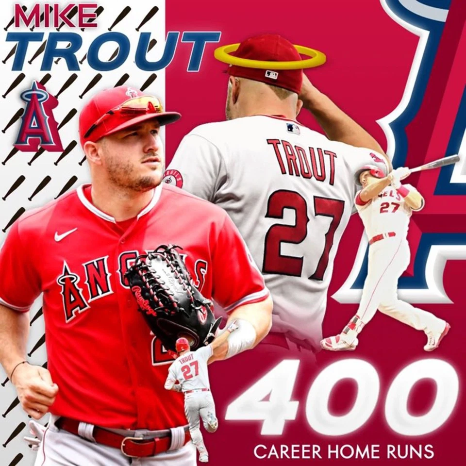 Mike Trout 8x8 photo Los Angeles Angels 400 homeruns - Image 1 of 1