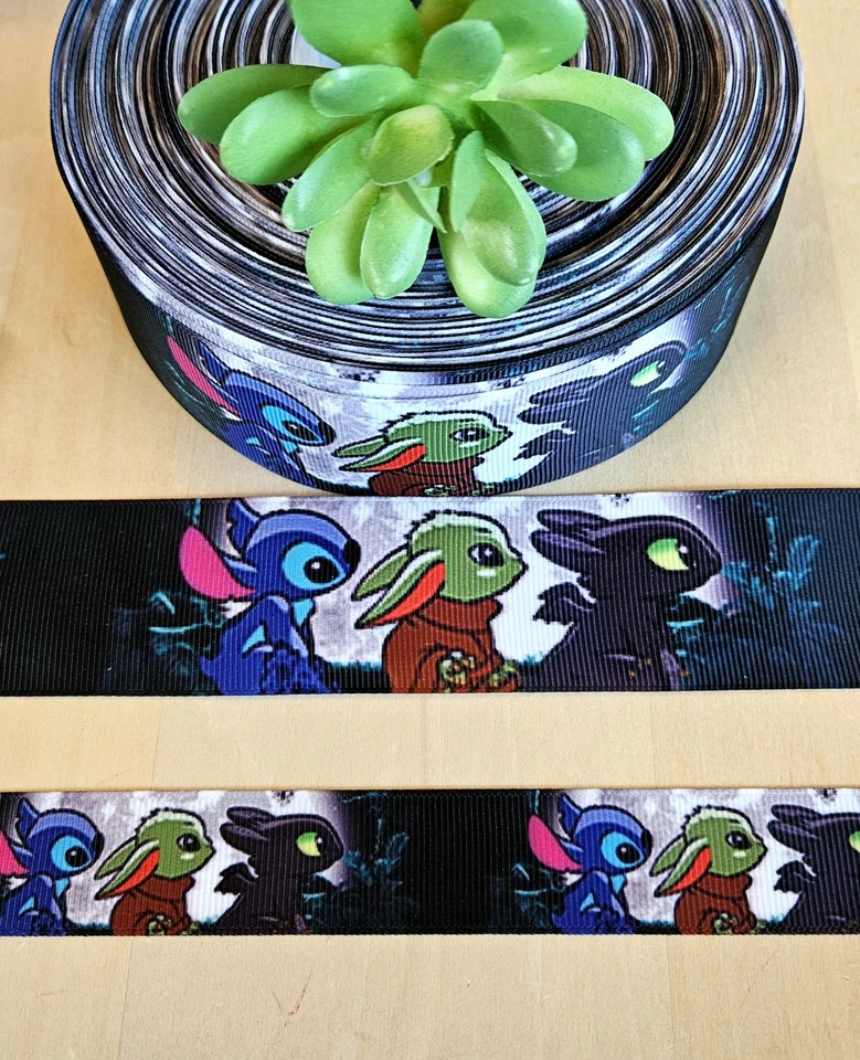 7/8 & 1.5" (1 YD) Lilo & Stitch Grosgrain Ribbon Stitch Baby Yoda Toothless - Image 1 of 1