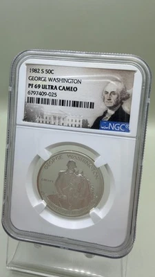 1982-S Silver George Washington Half Dollar Proof NGC MS69 Ultra Cameo - Image 1 of 2