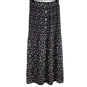 VTG 90s Button Front Midi Skirt M Black Dark Floral Retro Friends Boho Witchy - Picture 1 of 9