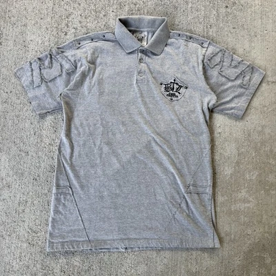 Y2K Blac Label Polo Shirt Graphic Street Cyber Goth Punk Skate Grunge Gray 2XL - Image 1 of 4