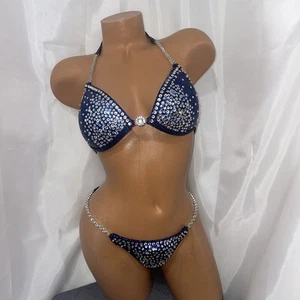 NPC competition BIKINI posing suit  Blue:Black  34C CUP SMALL BOTTOMS NEW - Picture 1 of 4