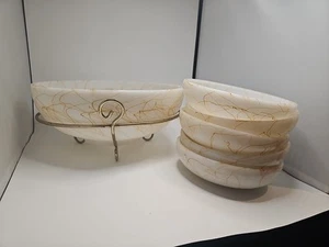 Vintage Hazel Atlas Butterscotch Drizzle Milk Glass Salad & 5 Bowl Set Spaghetti - Picture 1 of 11