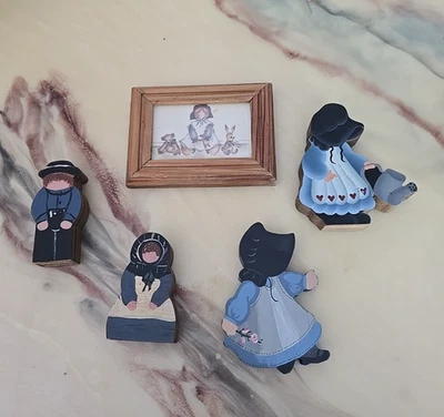 Lote de 5 enfeites vintage primitivos de madeira Amish Pensilvânia decoração holandesa estatuetas - Imagem 1 de 4