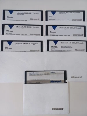 Vintage Microsoft MS-DOS 5 Upgrade 5.25" (6) Floppy Disks + Mouse Setup Disk - Image 1 of 4