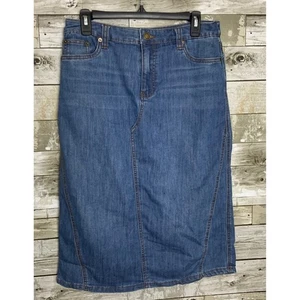 Christopher & Banks Womens Midi Denim Skirt Back Slit Size 6 - Picture 1 of 5