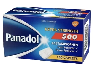 Panadol 500 mg Extra Strength Caplets Pain Reliever 100 Caplets Exp 3/2027 - Picture 1 of 3
