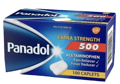 Panadol 500 mg Extra Strength Caplets Pain Reliever 100 Caplets Exp 3/2027 - Image 1 of 3