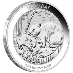 Moneda bullion Wombat de 1 onza troy 9999 plata 2024 Perth Mint en cápsula - Imagen 1 de 3